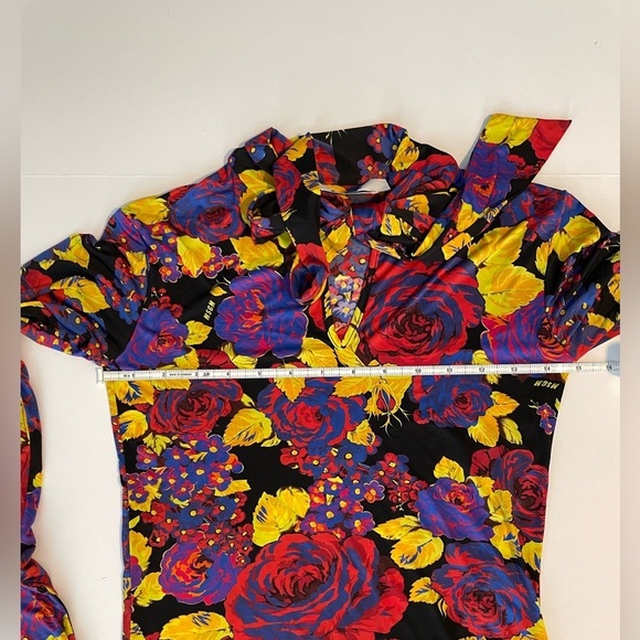 $245 MSGM Tie Neck Pussybow Blouse stretch floral long sleeve 38 Small - Picture 7 of 12